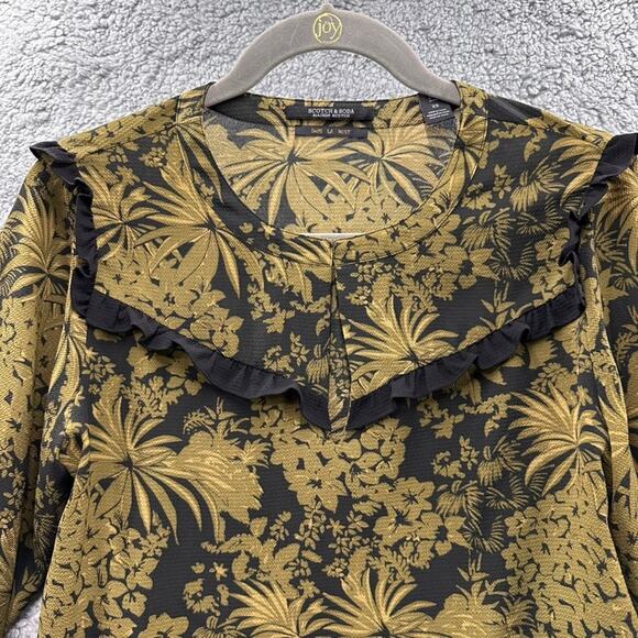 Scotch &‎ Soda Women's XS Green Black Blouse Flowy Tropical Print Lightweight - Picture 3 of 11